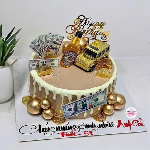 Bánh sinh nhật ô tô cho nam, sang trọng, hiện đại.