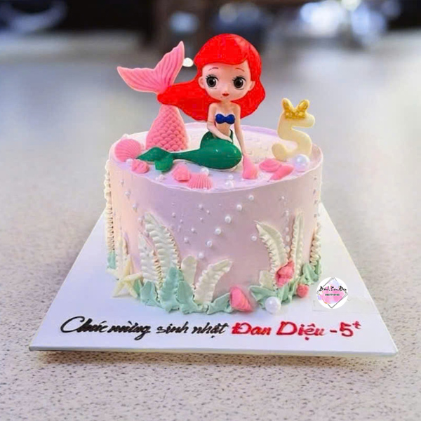 Bánh kem nàng tiên cá công chúa Ariel màu hồng dễ thương cho bé gái