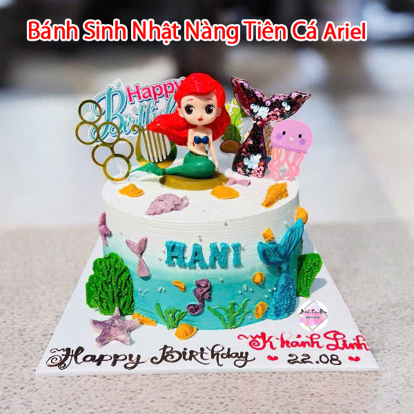 Bánh sinh nhật công chúa Ariel nàng tiên cá màu xanh biển đẹp mắt