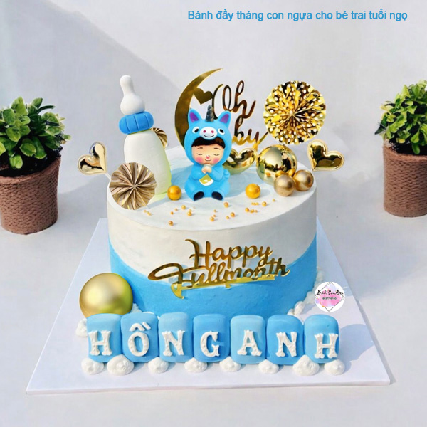 Bánh đầy tháng con ngựa cho bé trai tuổi ngọ siêu dễ thương