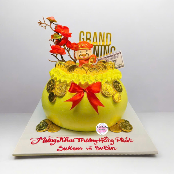 Bánh kem khai trương dát vàng đẹp